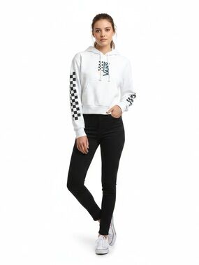 Vans White Checkerboard Fleece Hoodie - Medium Streetwear Cozy